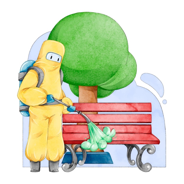 Illustrated workers providing cleaning services in public areas