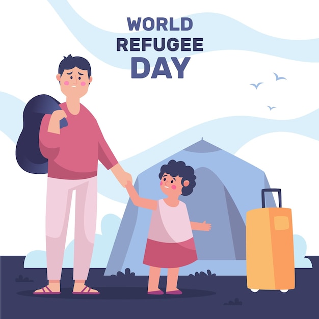 Free vector illustrated world refugee day drawing concept