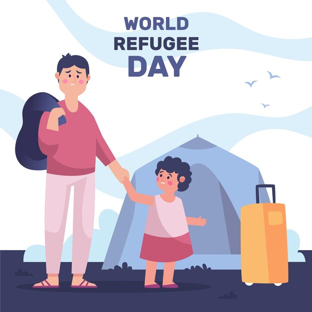 Иллюстрированная концепция рисования Всемирного дня беженцев