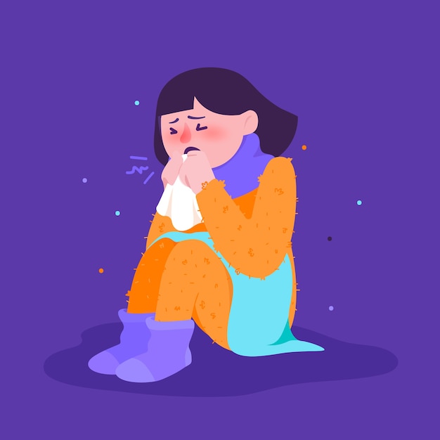 咳をするイラスト入りの若者