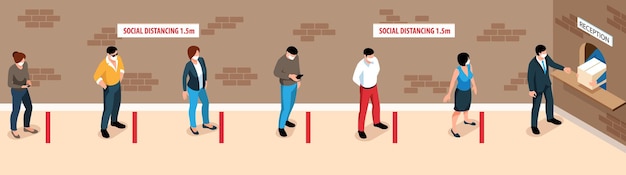 Free vector illustration about social distancing and new normality