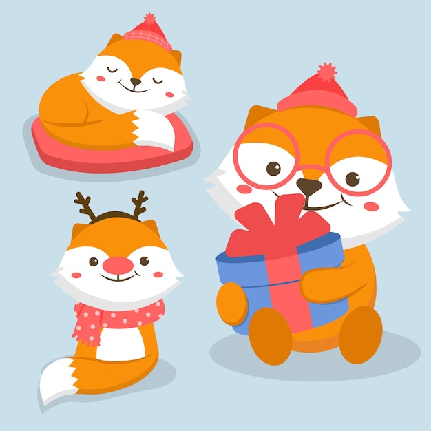 Illustration of animal character fox with gift box