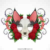 Free vector illustration of animal skull with roses and ornaments