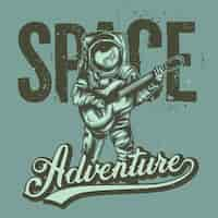 Free vector illustration of astronaut with guitar with lettering