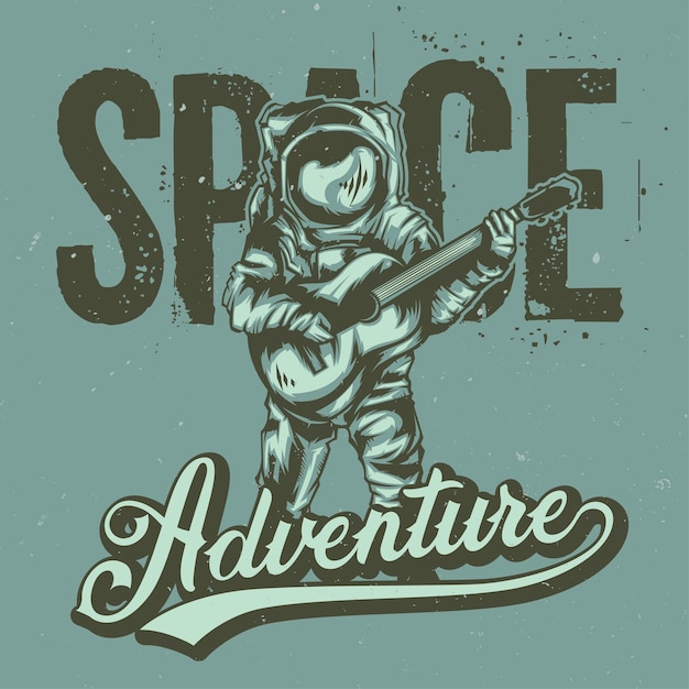 レタリングとギターと宇宙飛行士のイラスト