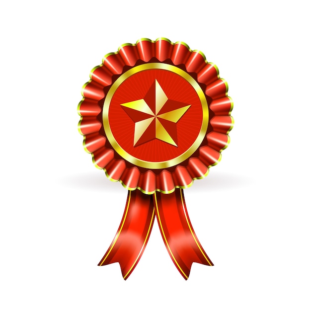 Free vector illustration award red label with star and beams on white