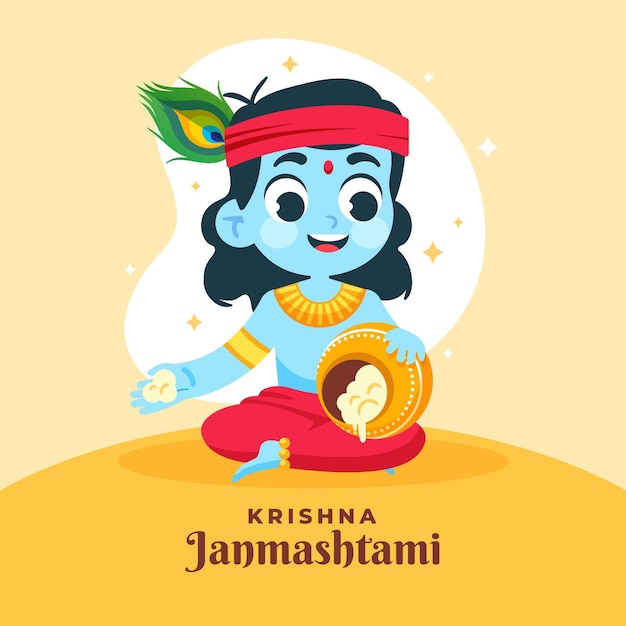 Free Vector illustration of baby krishna eating butter
