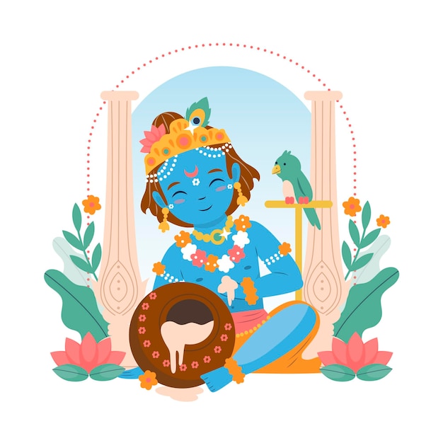 Free Vector illustration of baby krishna eating butter