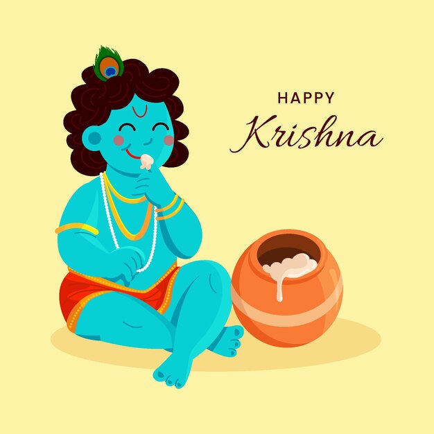 Illustration of baby krishna eating butter