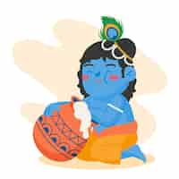 Free vector illustration of baby krishna eating butter