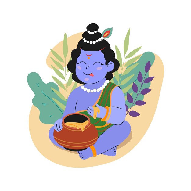 Illustration of baby krishna eating butter