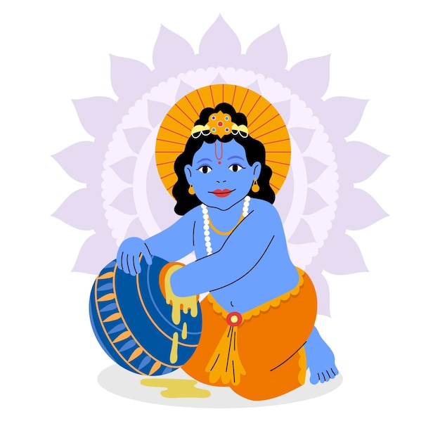 Free vector illustration of baby krishna eating butter