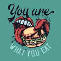 Free vector illustration of big mouth eating big burger with lettering