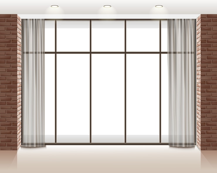Free Vector illustration of big window inside empty loft room with bricks wall