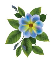 Illustration of blue flower with leaves. forget me not, bud, twig. flower concept.
