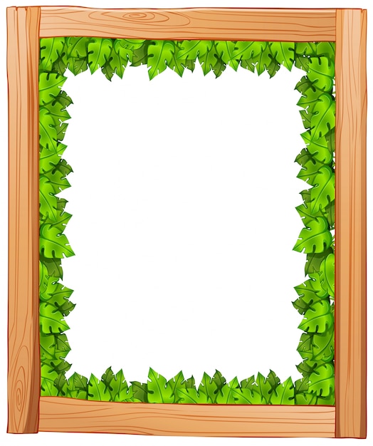 Free vector illustration of a border design made of wood and green leaves on a white background