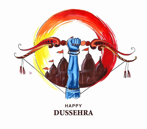 Illustration of bow and arrow in happy dussehra festival of india