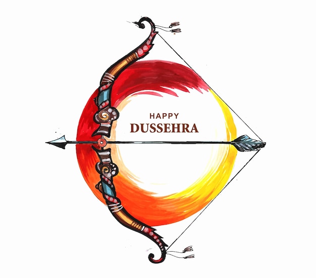 Illustration of bow and arrow in happy dussehra festival of india