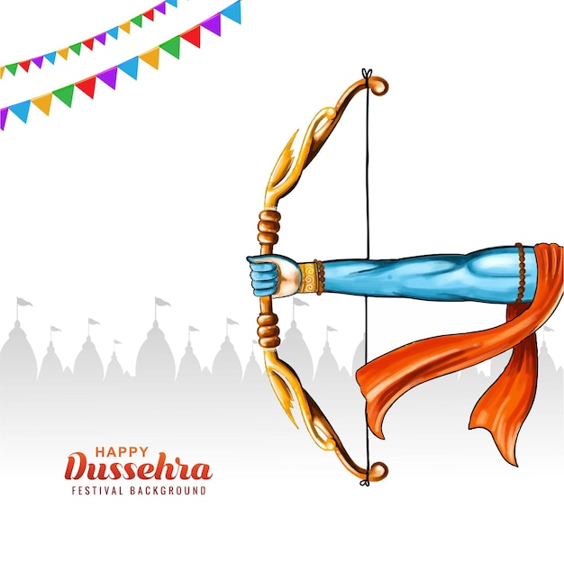 Illustration of bow and arrow in happy dussehra festival of india