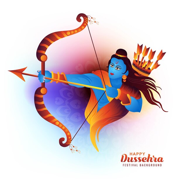 Illustration of bow and arrow of rama in happy dussehra card festival design