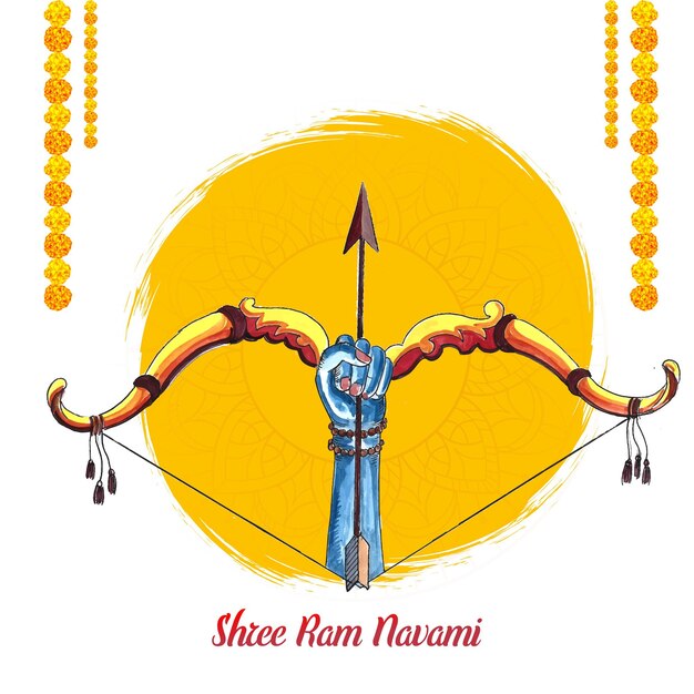 인도 카드 디자인의 슈리 램 나바미 축제에서 활과 화살의 그림