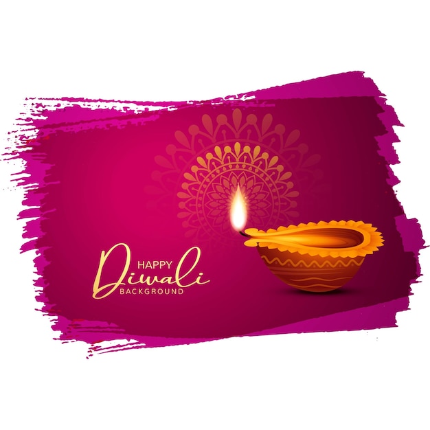 Free vector illustration of burning diya on happy diwali celebration holiday card background