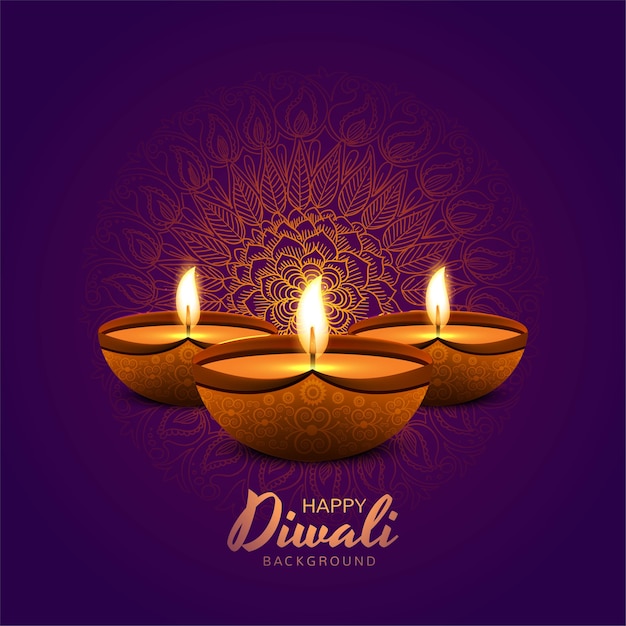 Illustration of burning diya on happy diwali holiday background