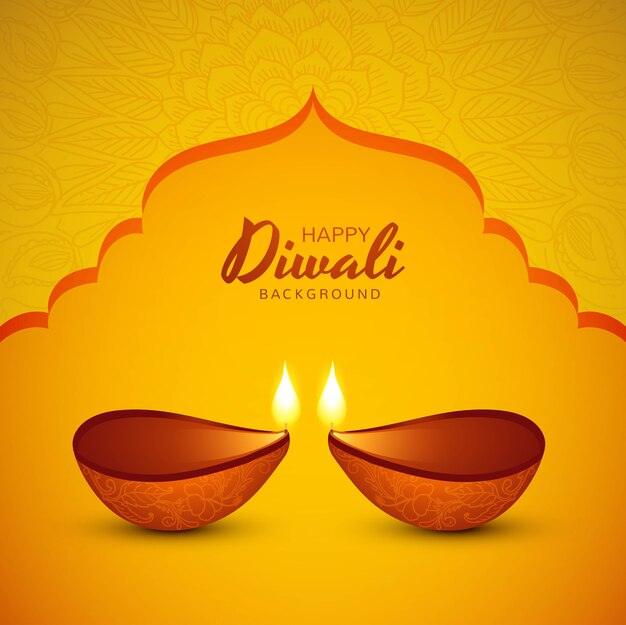 Illustration of burning diya on happy diwali holiday background