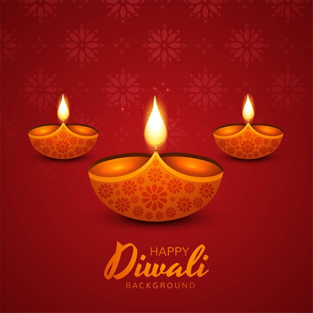 Illustration of burning diya on happy diwali holiday background