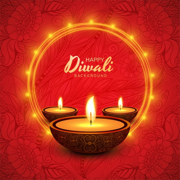 Free vector illustration of burning diya on happy diwali holiday background