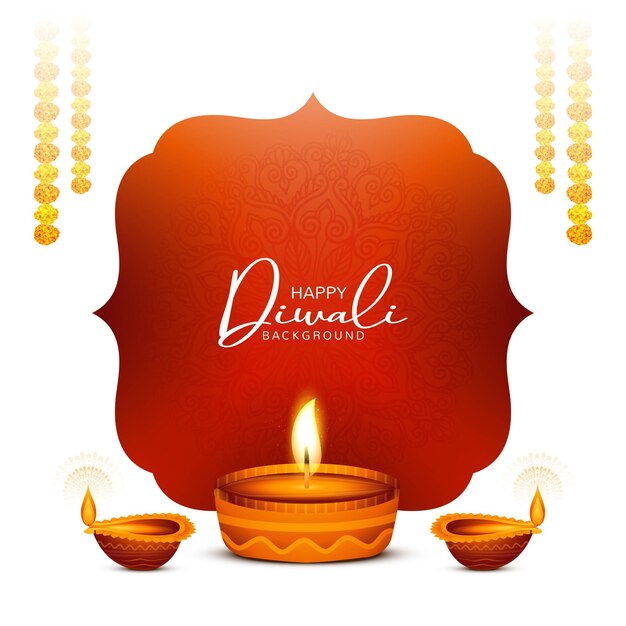 Illustration of burning diya on happy diwali holiday background