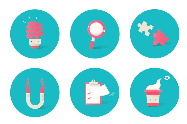 Free Vector illustration of business icons set on blue background