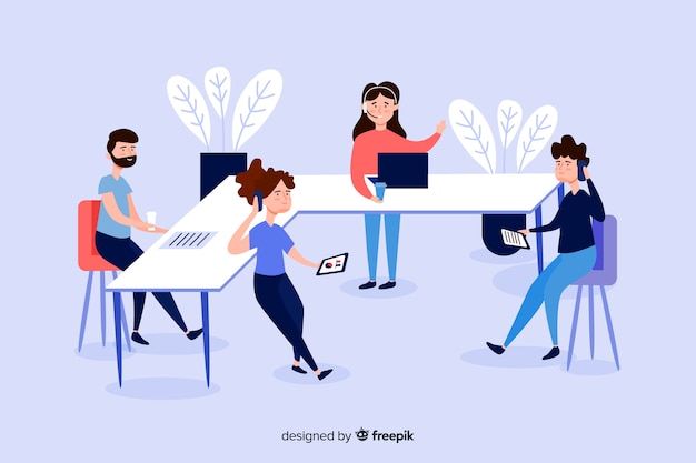 Free vector illustration of business people at desks