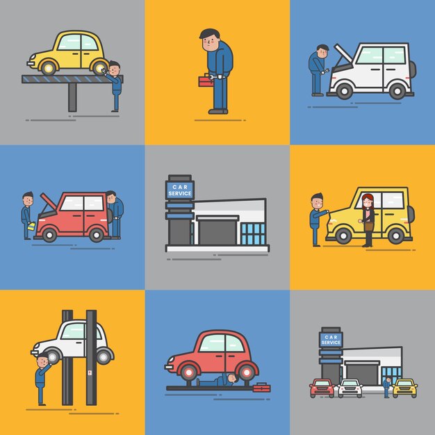 Illustration of car garage vector set