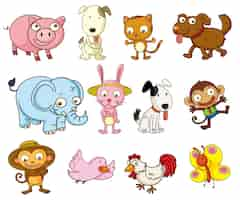 Free vector illustration of cartoon animals on white