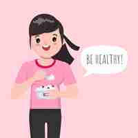 Free vector illustration of cartoon cute girl eating yogurt for healthy