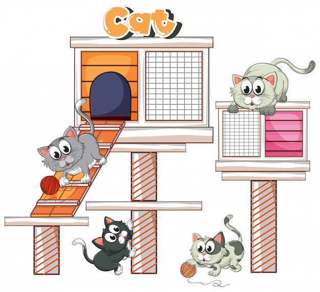 Illustration cats playing in cathome