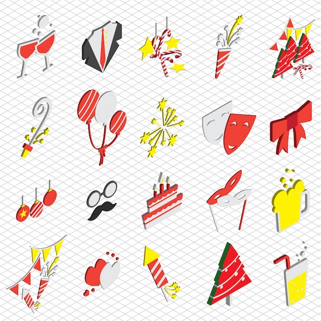 Illustration of celebration icons set in isometric graphic