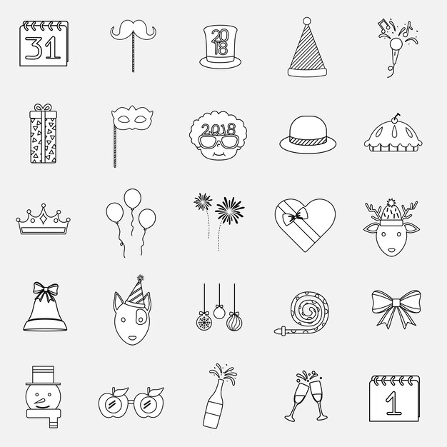 Illustration of celebration party icons set