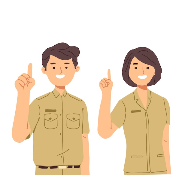 Illustration character of civil servants in indonesia wearing work uniforms