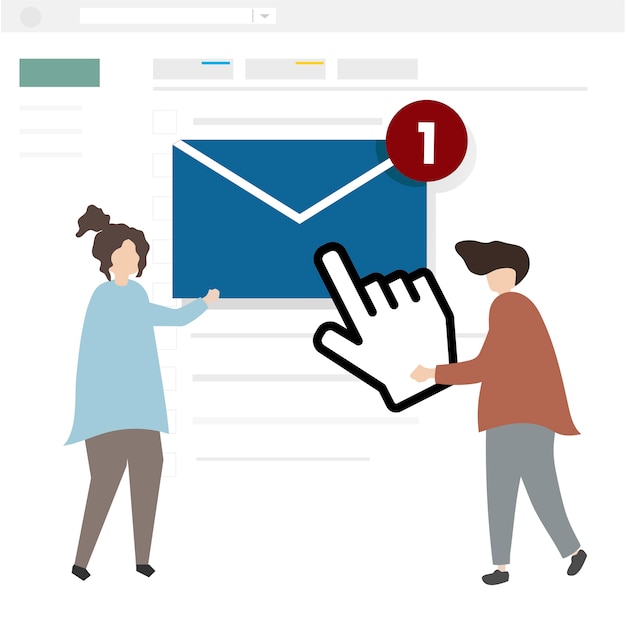 Free vector illustration of characters sending an email