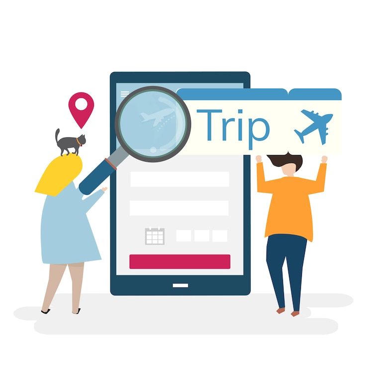Free Vector illustration of characters with traveling and online booking concept