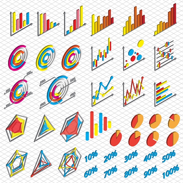 Free vector illustration of chart icons set concept in isometric graphic