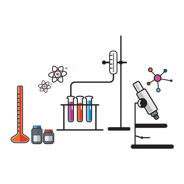 화학 실험실 악기 세트의 그림