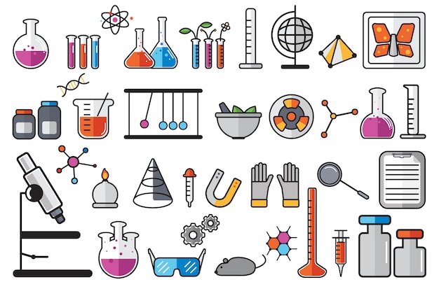 Illustration of chemistry laboratory instruments set