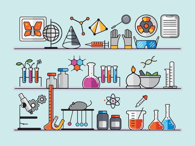 Иллюстрация набор инструментов лаборатории химии