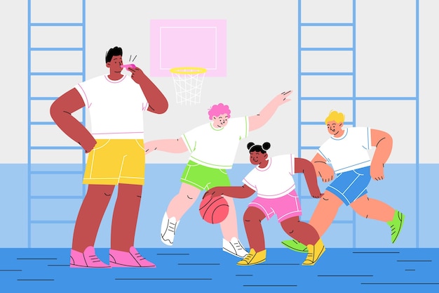 Illustration of children in physical education class