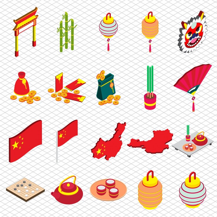 Free Vector illustration of chinese object graphic in isometric 3d graphic