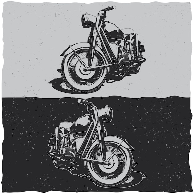 白と黒のクラシックバイクのイラスト