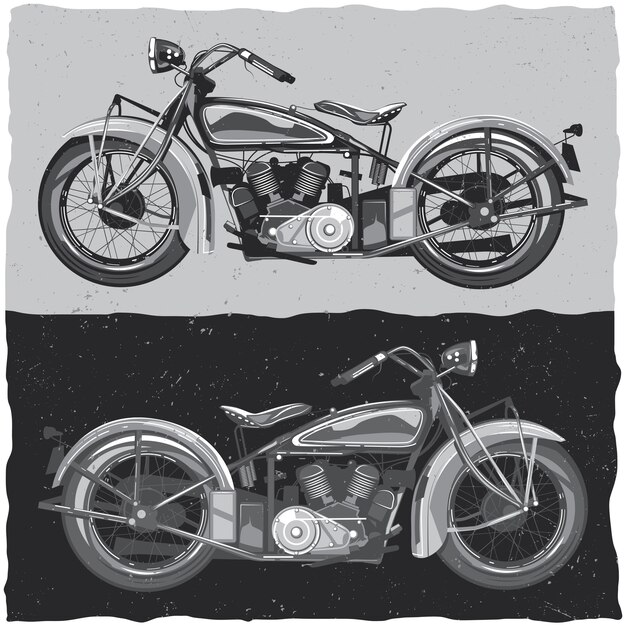Иллюстрация классических мотоциклов в черно-белом